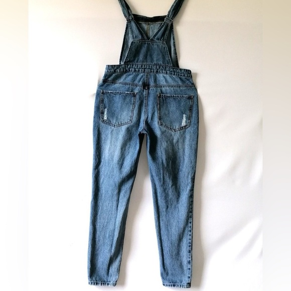 Forever 21 ripped denim overalls in light blue | size 30 | NEW - Picture 8 of 11